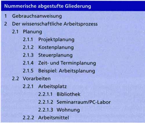 Nummerische Gliederung Bachelorarbeit