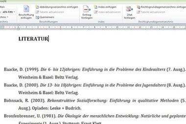 Literaturverzeichnis für die Projektarbeit erstellen