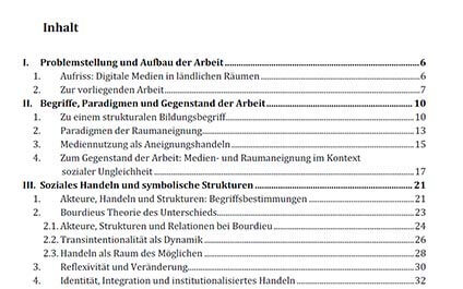 Inhaltsverzeichnis für die Diplomarbeit erstellen