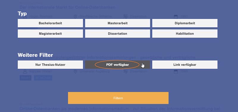 Recherche-Filter Thesius-Datenbank