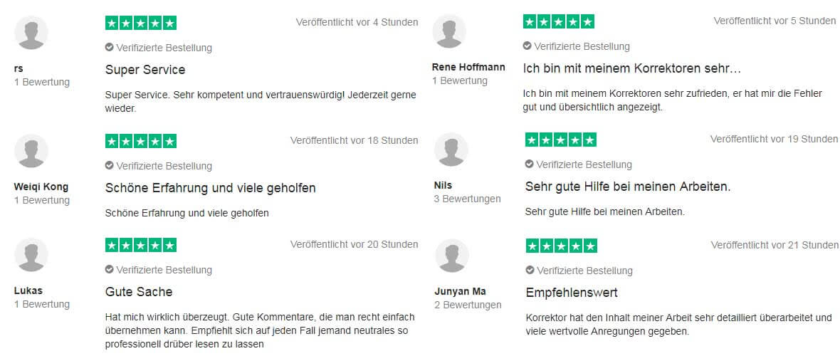 Kundenbewertungen englischer Korrekturservice