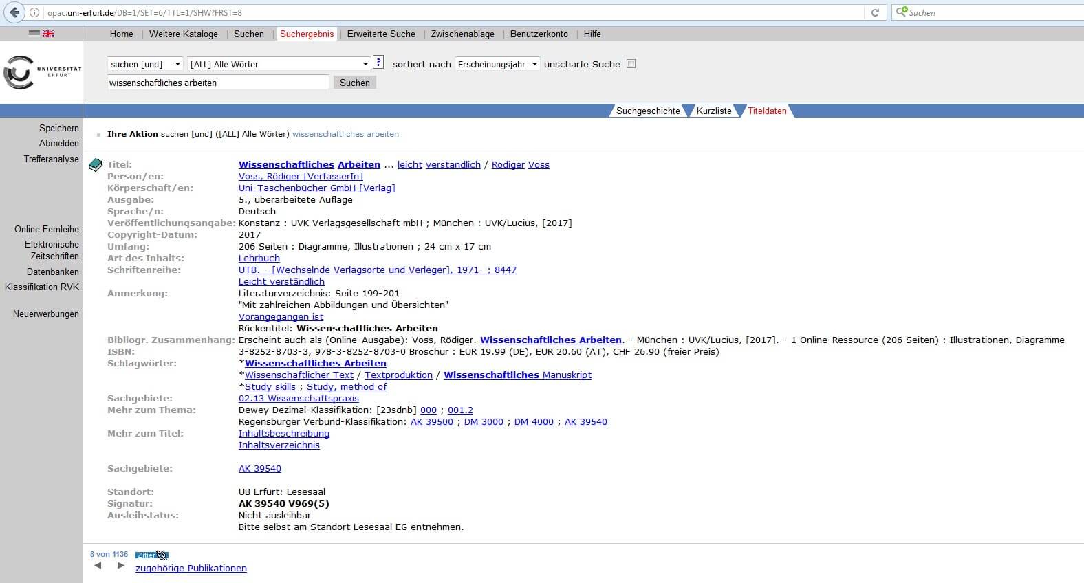 OPAC Uni Erfurt Ergebnis Deutsch