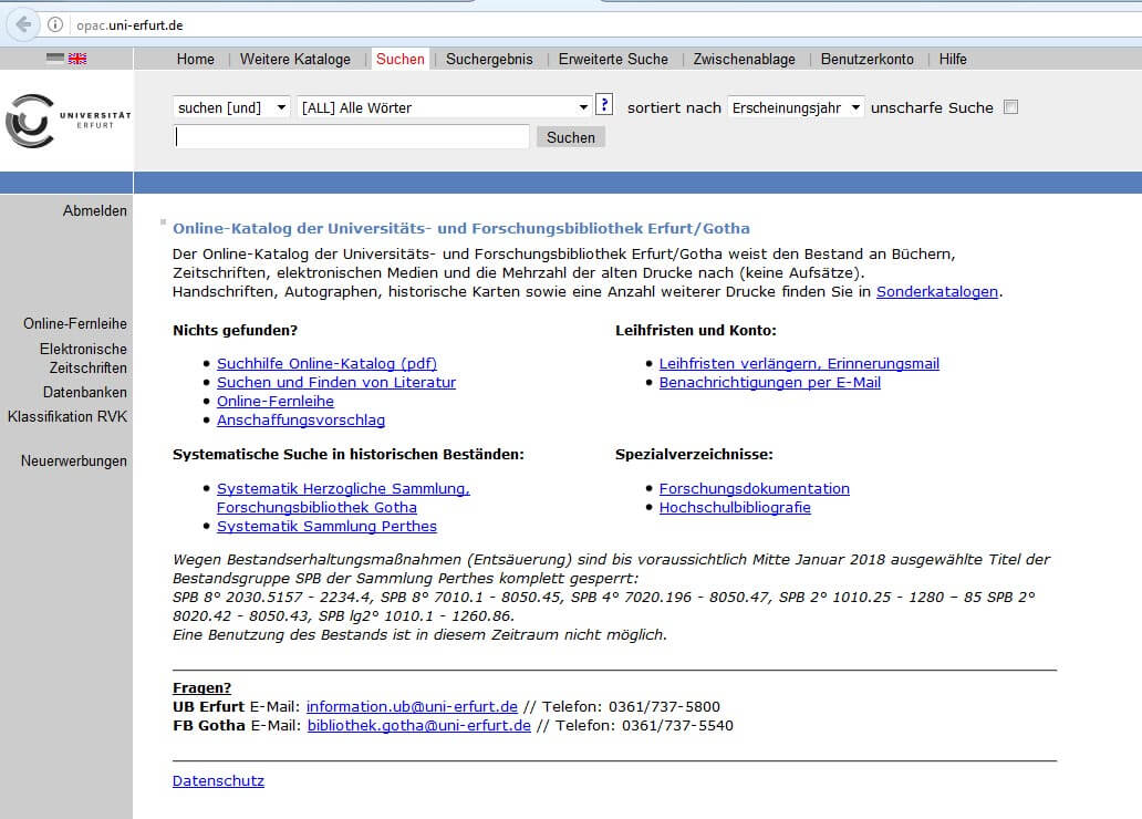 OPAC Uni Erfurt Suche