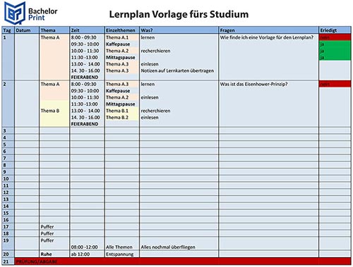 Prüfungsvorbereitung mit Lernplan