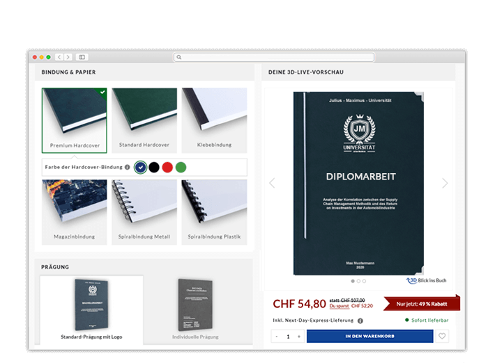 Diplomarbeit binden 3D Vorschau