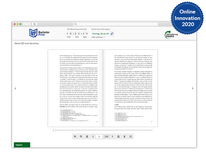 Maturaarbeit drucken binden Vorschau 3D-Live-Vorschau