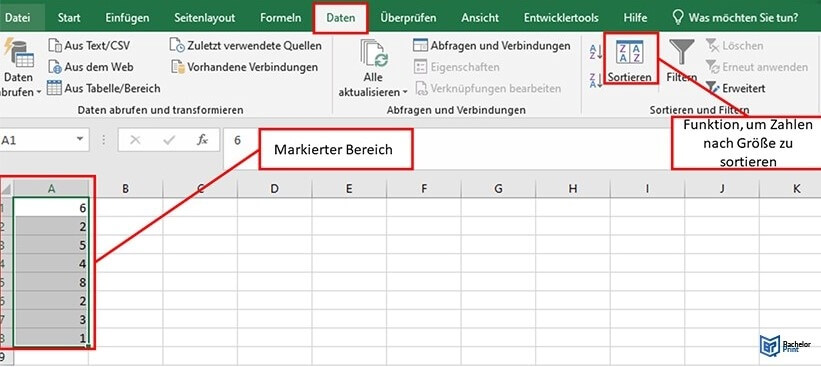 Median-Schritt-1-Excel