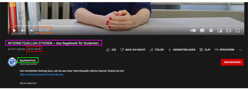 YouTube APA zitieren - Informationen finden