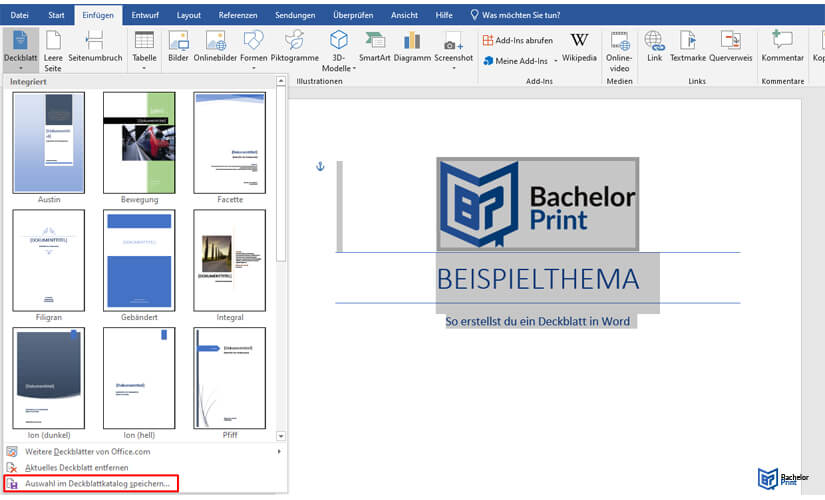 Deckblatt Word Deckblattvorlage speichern