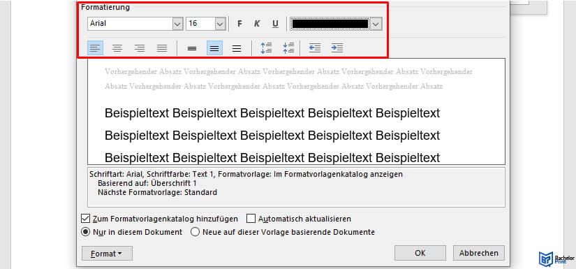 Anhangsverzeichnis Word - Neue Formatvorlage konfigurieren 2