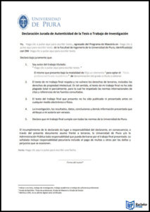 Eidesstattliche Erklärung - Beispiel Spanisch Universität Piura
