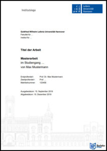Deckblatt Masterarbeit - Vorlage Leibniz Universität Hannover