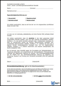 Eigenständigkeitserklärung Seminararbeit-Beispiel Universität Hamburg