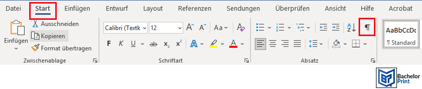 Abkürzungsverzeichnis Word - Absatzmarken und Formatierungssymbole