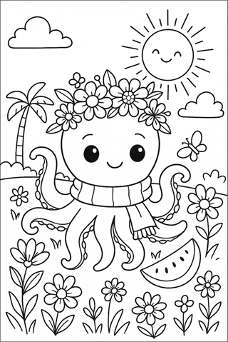 Ausmalbilder Oktopus - Jahreszeiten-1