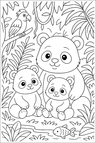 Ausmalbilder Panda mit Familie-1
