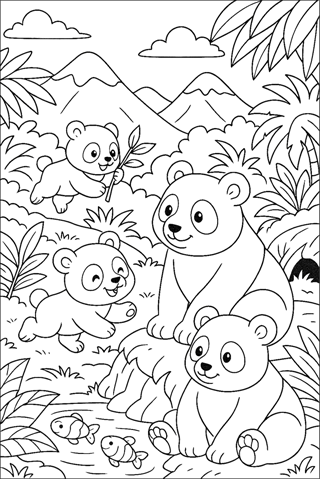 Ausmalbilder Panda mit Familie-2
