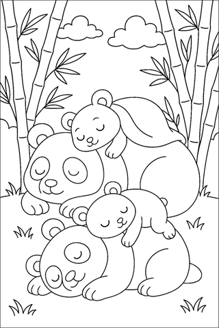 Ausmalbilder Panda mit Familie-3