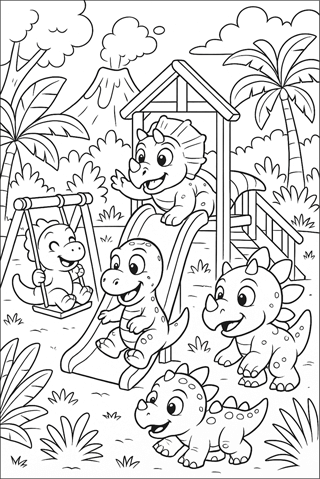 Ausmalbilder-T-Rex-mit-anderen-Dinos-1