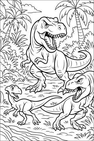 Ausmalbilder-T-Rex-mit-anderen-Dinos-2