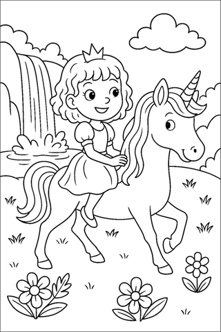 Ausmalbilder Prinzessin mit Einhorn-1