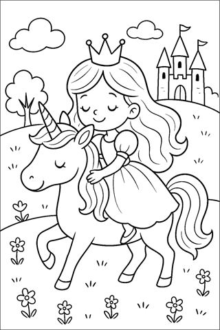 Ausmalbilder Prinzessin mit Einhorn-3