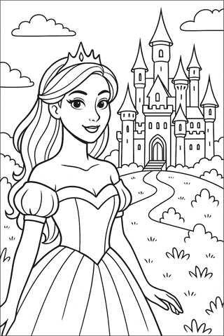 Ausmalbilder Prinzessin mit Schloss-2